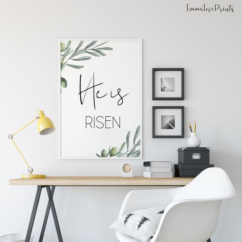 He is risen Easter Wall Art Bible Verse Prints Olive Etsy