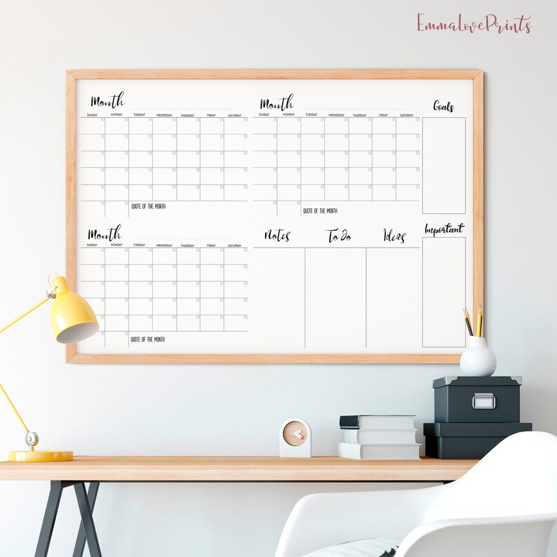 Large Wall Calendar 36 x 24 Undated Calendar Printable Etsy