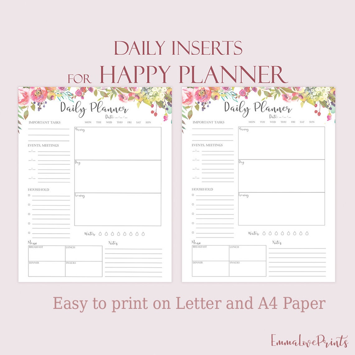 Daily Planner Printable for Happy Planner Inserts Daily | Etsy