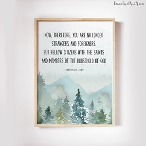 Bible Verse Prints, Scripture Prints, Ephesians 2 19, Mountains Wall Print, Bible Quote Print