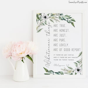 Philippians 4 8, KJV Print, Christian Wall art, Bible Verse Prints,  Scripture Prints, Whatever is true, Botanical Prints OL-1
