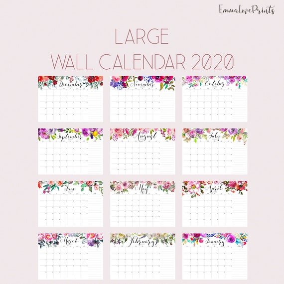 Large Wall Calendar 2020 Watercolor Calendar A3 Calendar Etsy