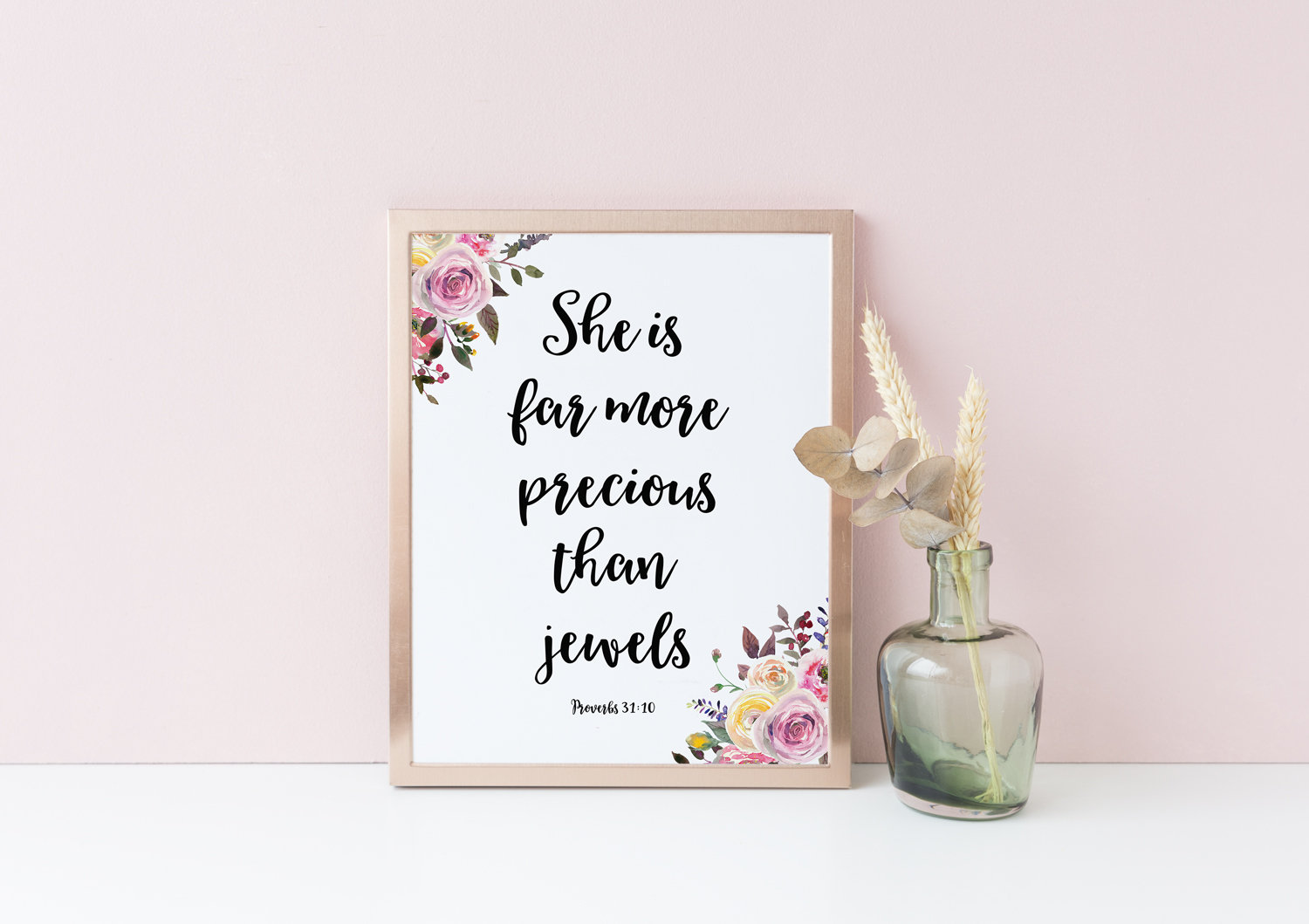Rose Gold Decor Printable Nursery Wall Art Print Proverbs 31 10 She Is Far More Precious Than Jewels