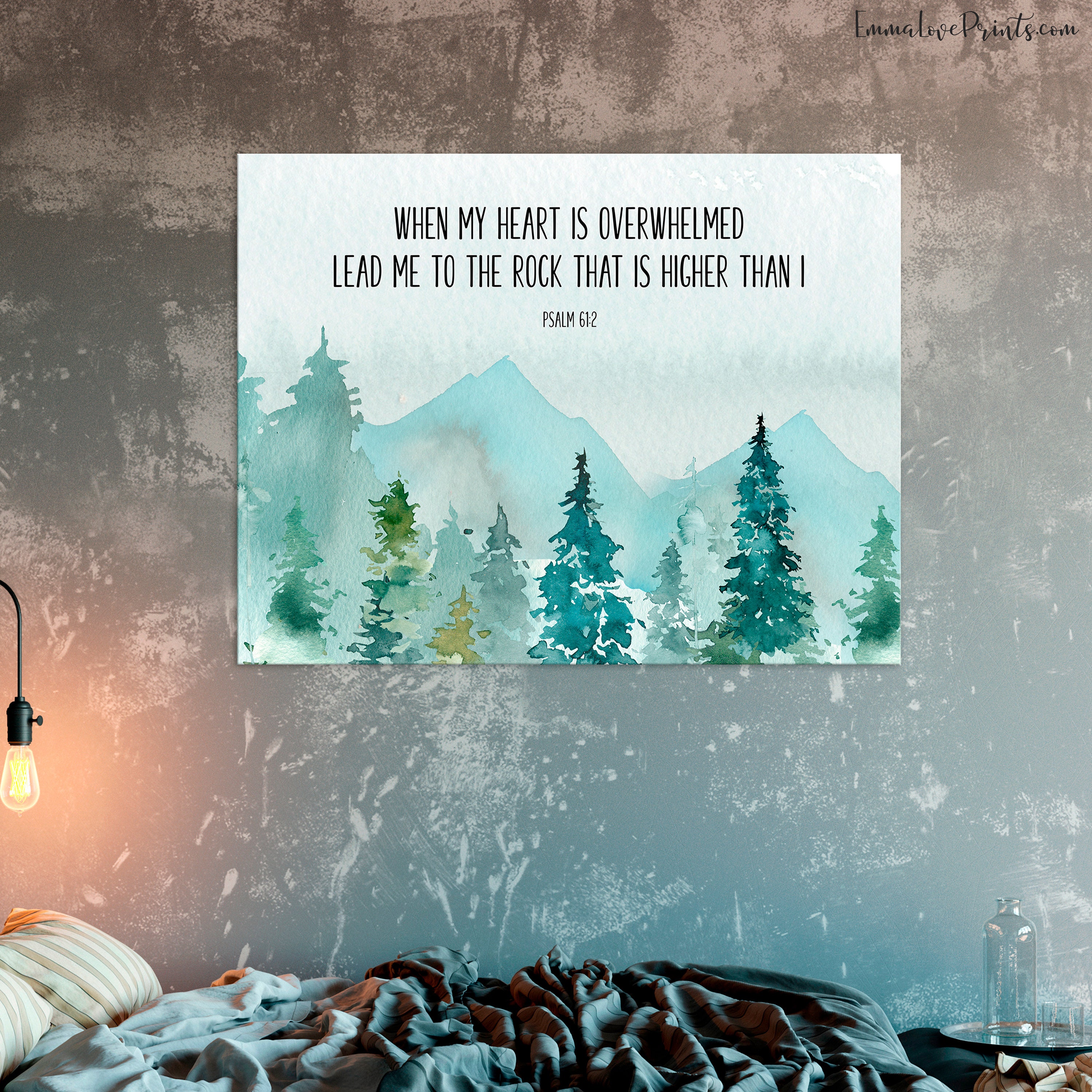 Bible Verse Quote, Psalm 61 2, Christian Wall art, When my