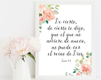 Spanish Print, Bible Verse Prints, Spanish Wall Art Print, John 3:3 Very truly I tell you