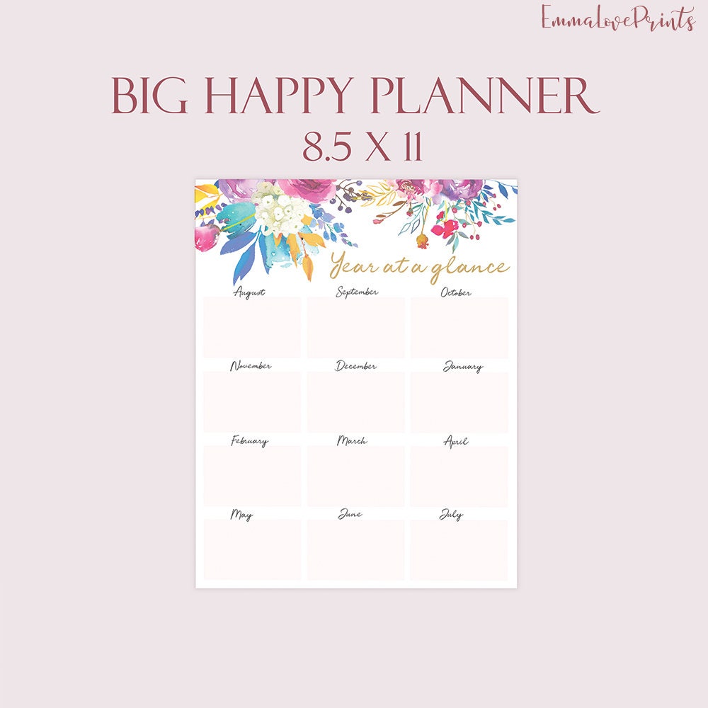 big happy planner printable insert year at a glance