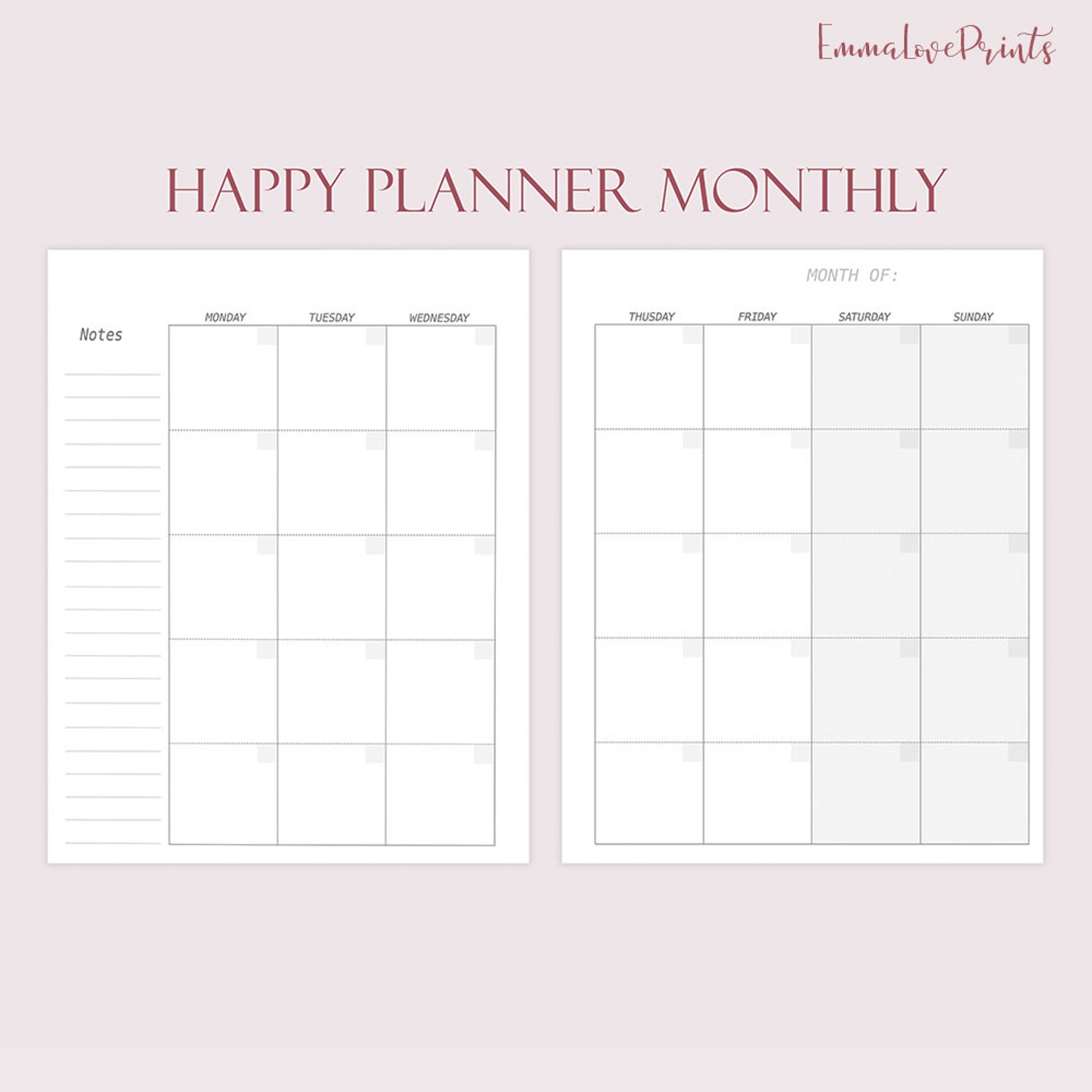 Happy Planner Inserts Printable Monthly Insert 7.25x9 Monthly | Etsy
