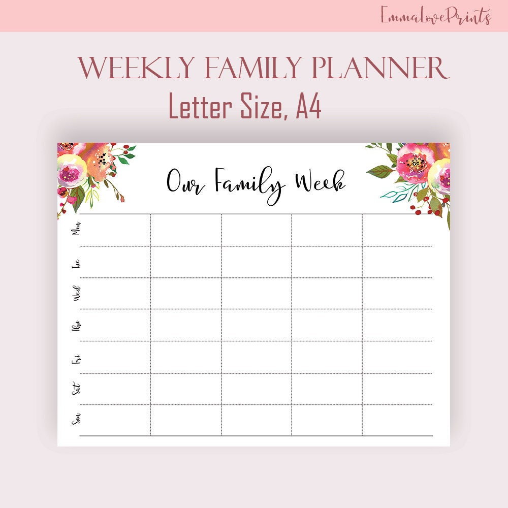 family organizer weekly family planner printable boho floral weekly organizer planner