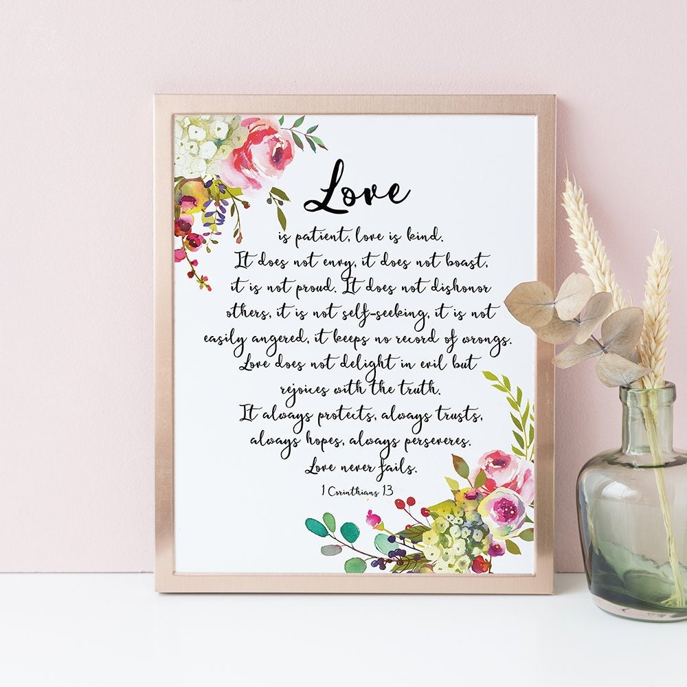 1 Corinthians 13 Print, Love is Patient Love Is Kind, Bible Verse