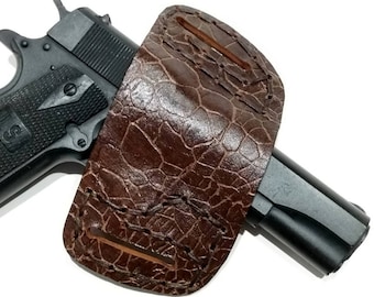 Crocodile 1911 Leather Holster, Limited Edition Embossed Leather Open Carry OWB Canted Pancake Holster, Right or Left Handed