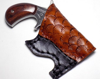 NAA Pocket Holster, Tooled Leather, .22 Magnum North American Arms Concealed Carry Holster, Ambidextrous