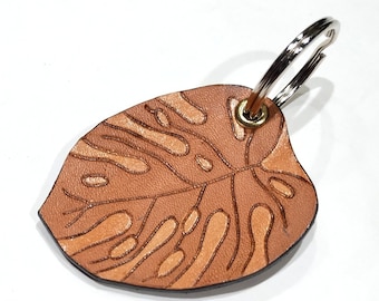 Monstera Leaf Leather Keychain, Ready to Ship