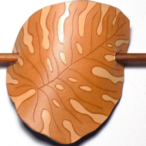 Monstera Leaf Barrette, Leather Tropical Leaf Hair Slide, Wooden Hair Stick