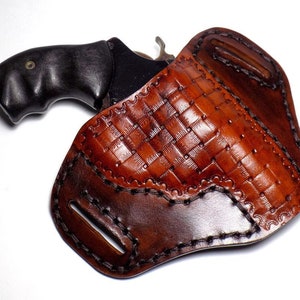 S&W Leather J Frame Holster, Open Carry Brown OWB Pancake Holster, Smith and Wesson, Right or Left Handed