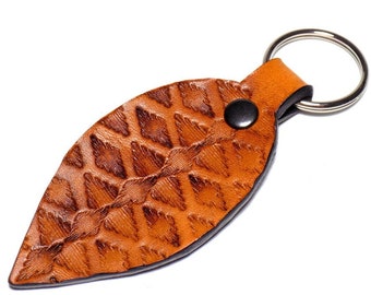 Leather Southwestern Keychain, Tooled Leather Key Fob, Ready to Ship