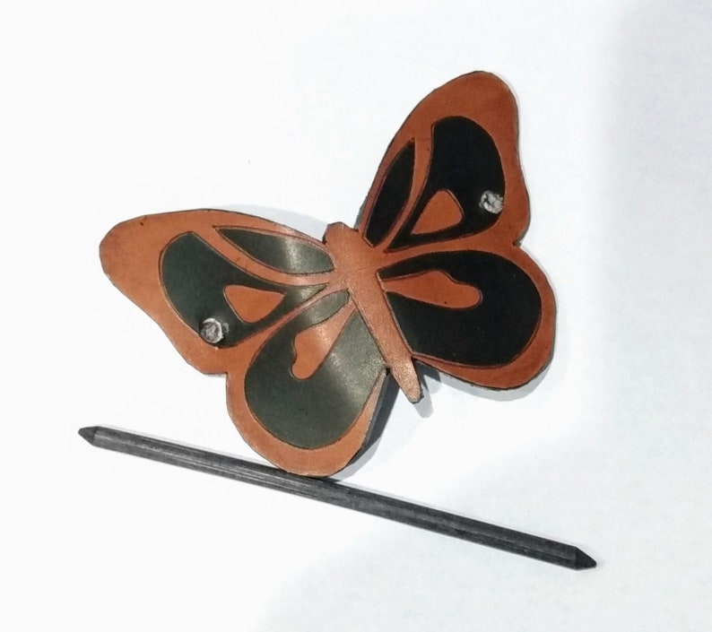 Download Accessories Hair Accessories Brown And Black Barrette With Wooden Hair Stick Leather Butterfly Hair Slide