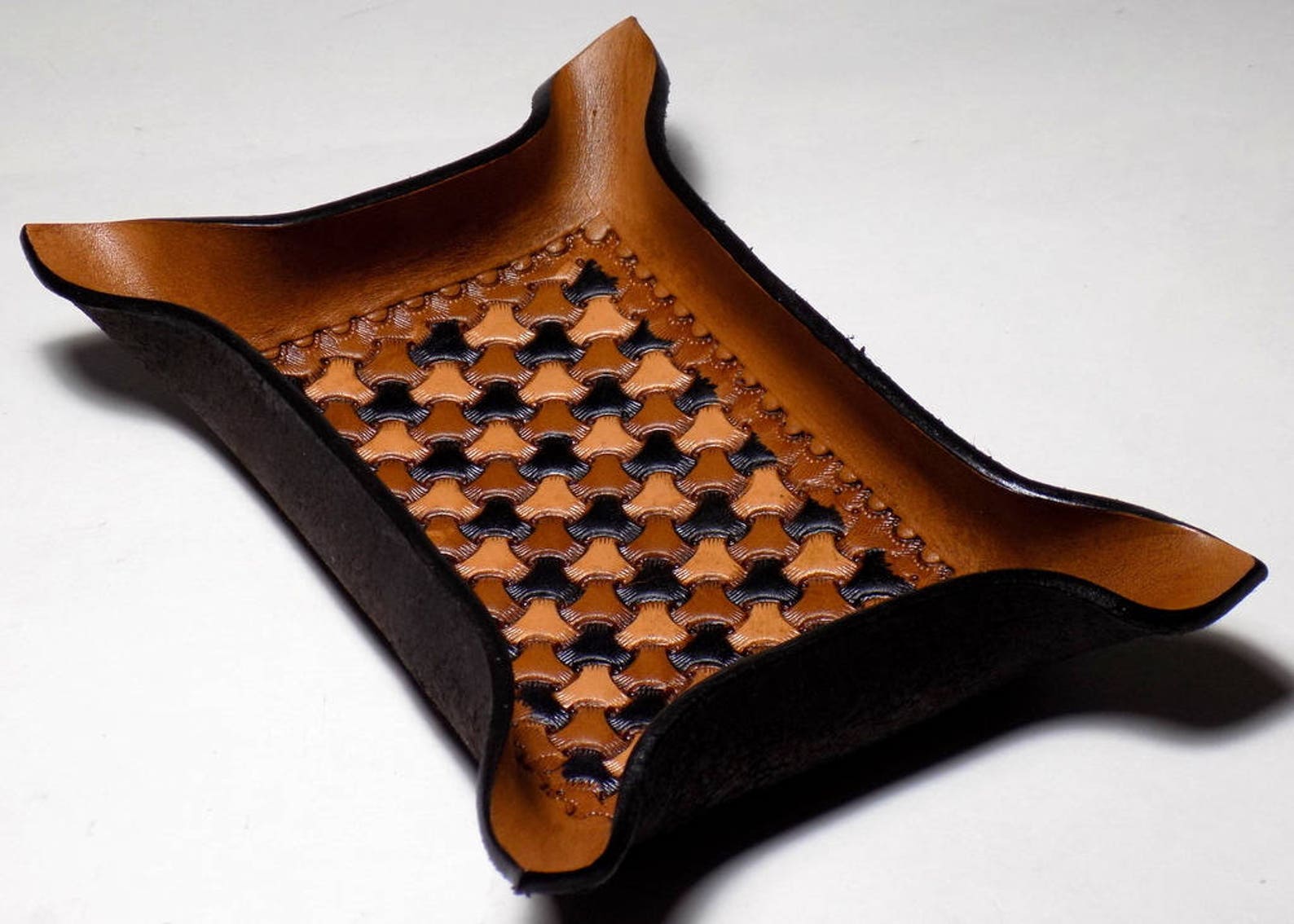 Leather Valet Tray Geometric Triweave Pattern Ombre Neutral Etsy