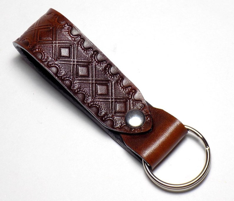Tooled Leather Keychain Men's Brown Belt Lanyard Key Fob Etsy
