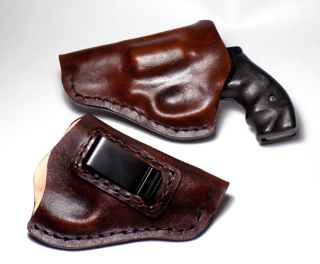 Smith & Wesson Leather Holster, J Frame Brown Concealed or Open Carry with Belt Clip, Right or Left Handed