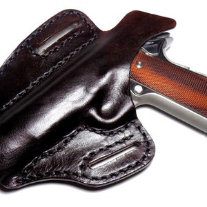 1911 Leather Holster, Brown Woven Basketweave Open Carry OWB Canted Pancake Holster, .45 ACP, Right or Left Handed image 2