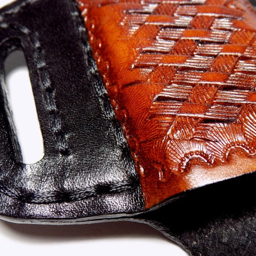 Leather 1911 Magazine Pouch, Open Carry OWB Canted Mag Holster, Brown