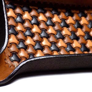 Leather Valet Tray, Geometric Tri-Weave Pattern, Ombre Neutral Browns, Rectangle image 2