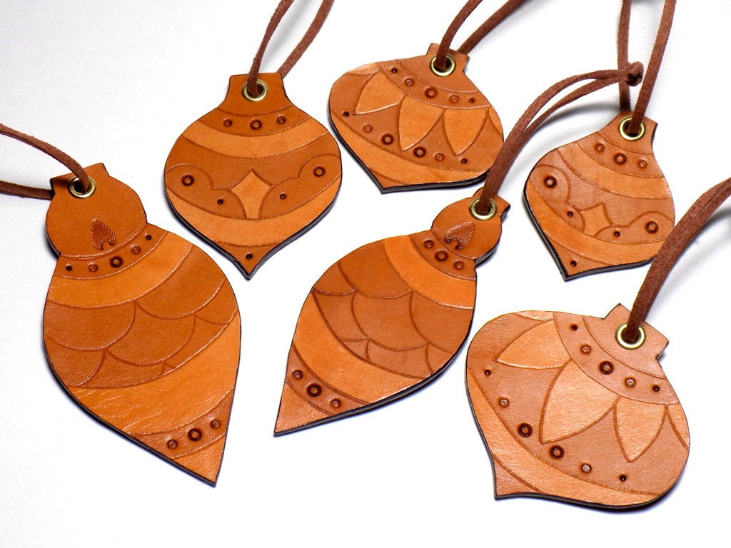 Retro Leather Ornaments Set of 6 Rustic Neutral Christmas Etsy UK