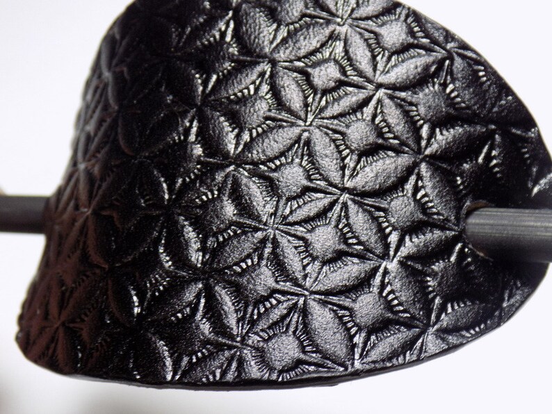 Geometric Leather Barrette Black Tooled Leather Oval Hair Slide Wooden Hair Stick