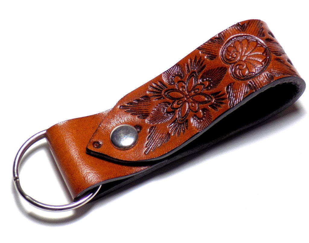 Loop Leather Keychain - House, Car Key Holder, Easy Grip Design, Rotating Metal Clip - Cognac - Personalized Gifts, Leatherology