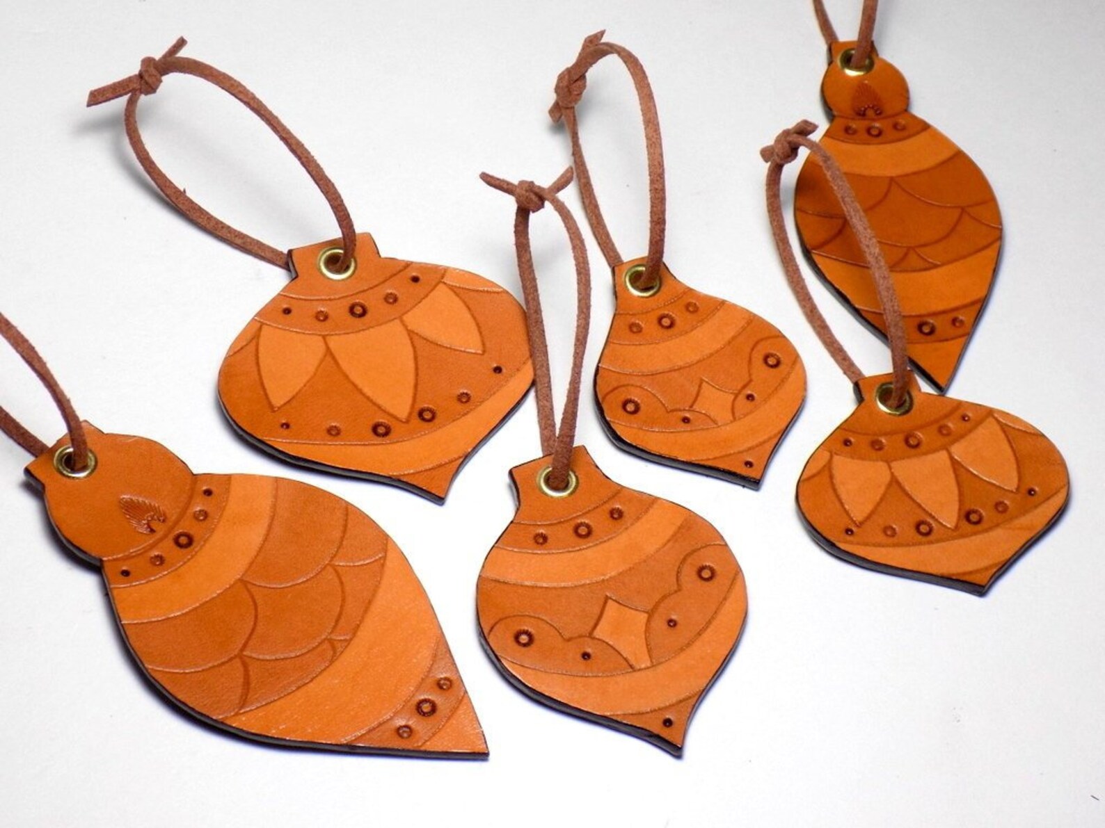 Retro Leather Ornaments Set of 6 Rustic Neutral Christmas Etsy UK