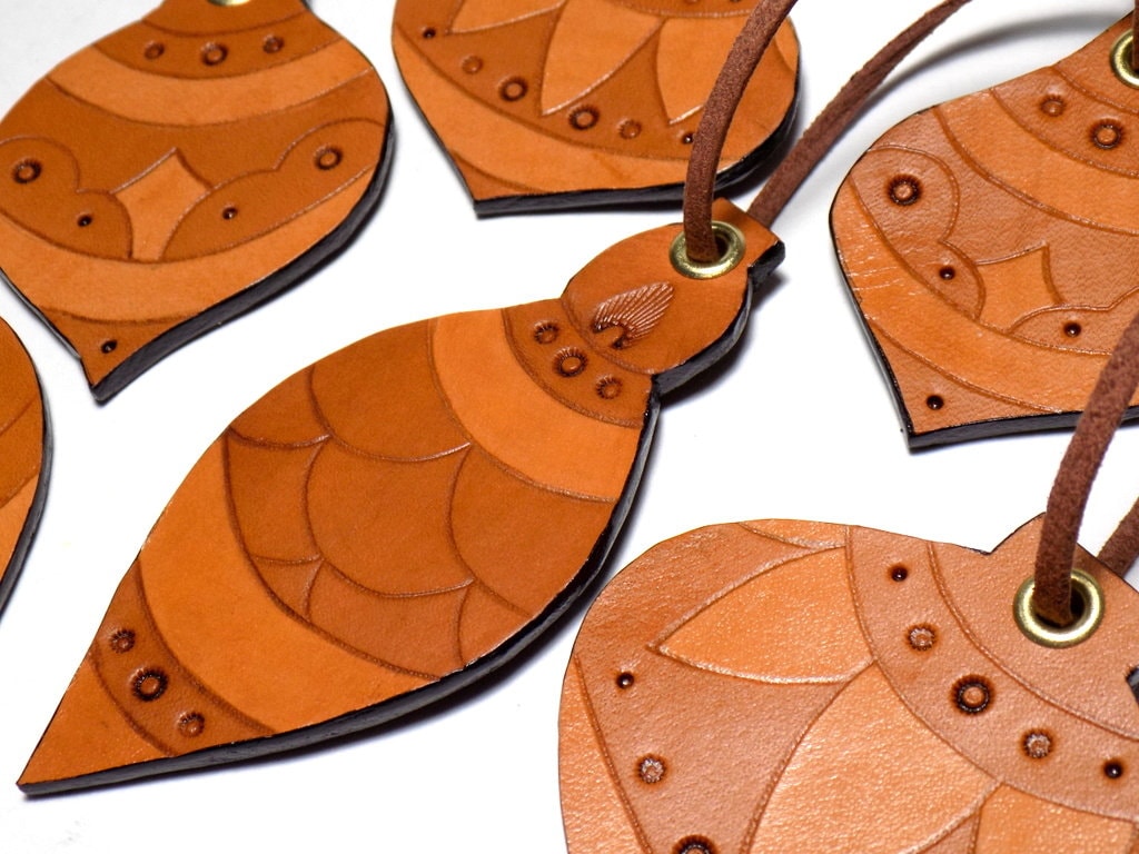 Retro Leather Ornaments Set of 6 Rustic Neutral Christmas Etsy UK