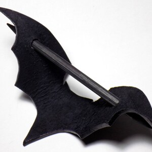 Leather Bat Barrette, Black Bat Hair Slide, Wooden Hair Stick, Halloween pin image 9