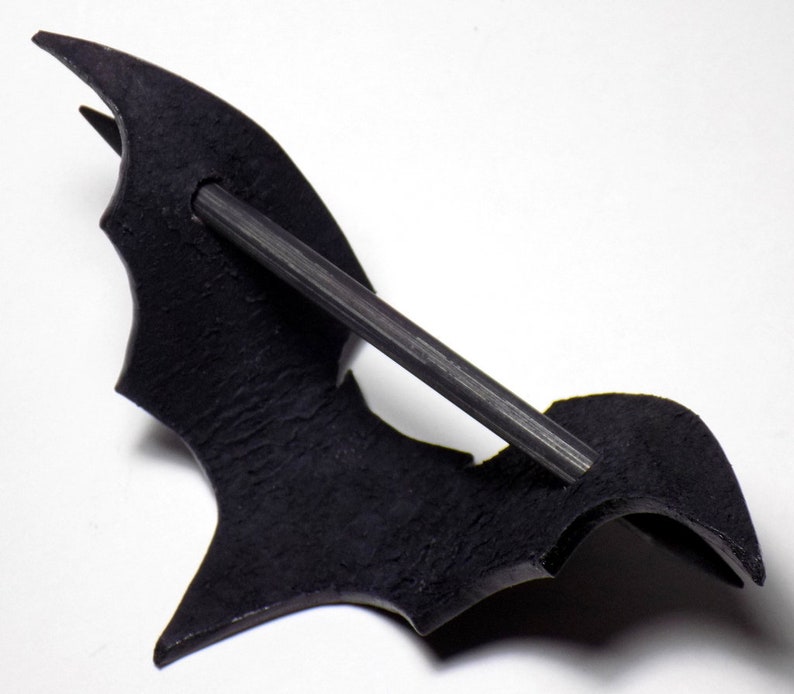 Leather Bat Barrette, Black Bat Hair Slide, Wooden Hair Stick, Halloween pin image 9