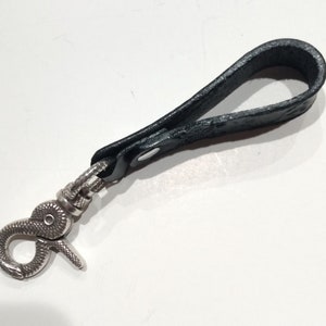Leather Ouroboros Snake Boho Keychain, Black Belt Clip Lanyard Key Fob image 8