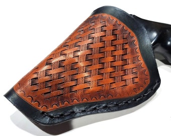 Smith & Wesson J Frame Leather Holster, Basketweave Concealed or Open Carry Holster with Belt Clip,  Right or Left Handed