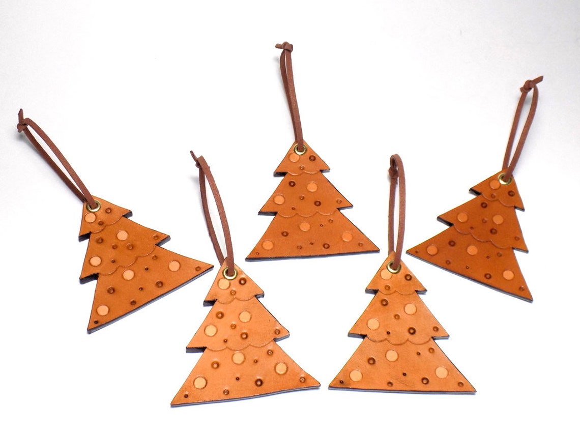 Leather Ornaments Set of 5 Christmas Tree Ornament Set Etsy