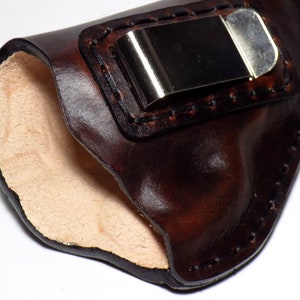 Smith & Wesson Leather Holster, J Frame Brown Concealed or Open Carry with Belt Clip, Right or Left Handed image 6