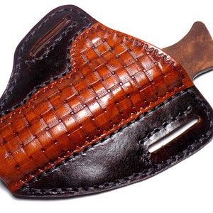 1911 Leather Holster, Brown Woven Basketweave Open Carry OWB Canted Pancake Holster, .45 ACP, Right or Left Handed image 5