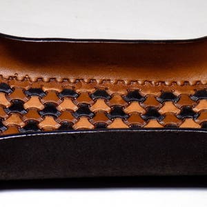 Leather Valet Tray, Geometric Tri-Weave Pattern, Ombre Neutral Browns, Rectangle image 4