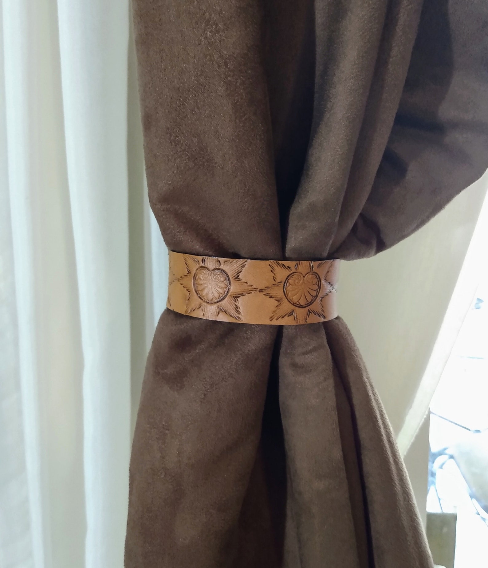 Leather Curtain Tie Backs Set of Two Southwestern Boho Window Etsy