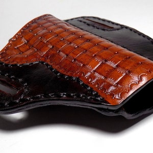 1911 Leather Holster, Brown Woven Basketweave Open Carry OWB Canted Pancake Holster, .45 ACP, Right or Left Handed image 6