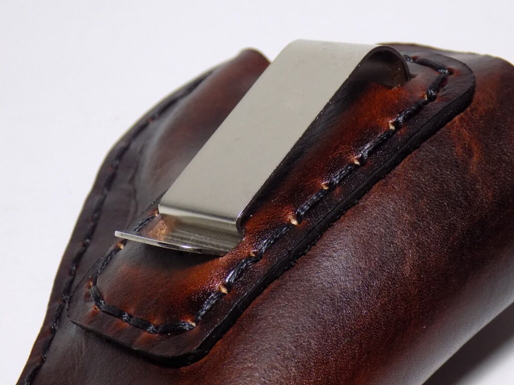 Smith & Wesson Leather Holster, J Frame Brown Concealed or Open Carry with Belt Clip, Right or Left Handed