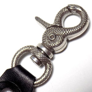 Leather Ouroboros Snake Boho Keychain, Black Belt Clip Lanyard Key Fob image 2