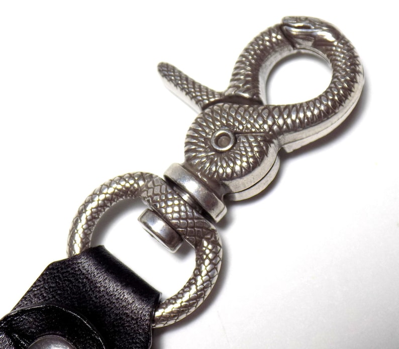Leather Ouroboros Snake Boho Keychain, Black Belt Clip Lanyard Key Fob image 2