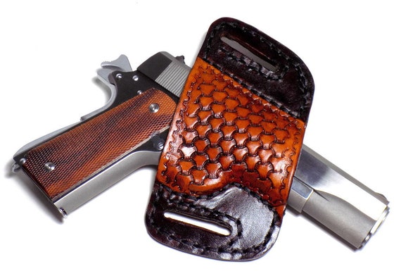1911 Leather Holster Brown Woven Open Carry OWB Canted - Etsy India