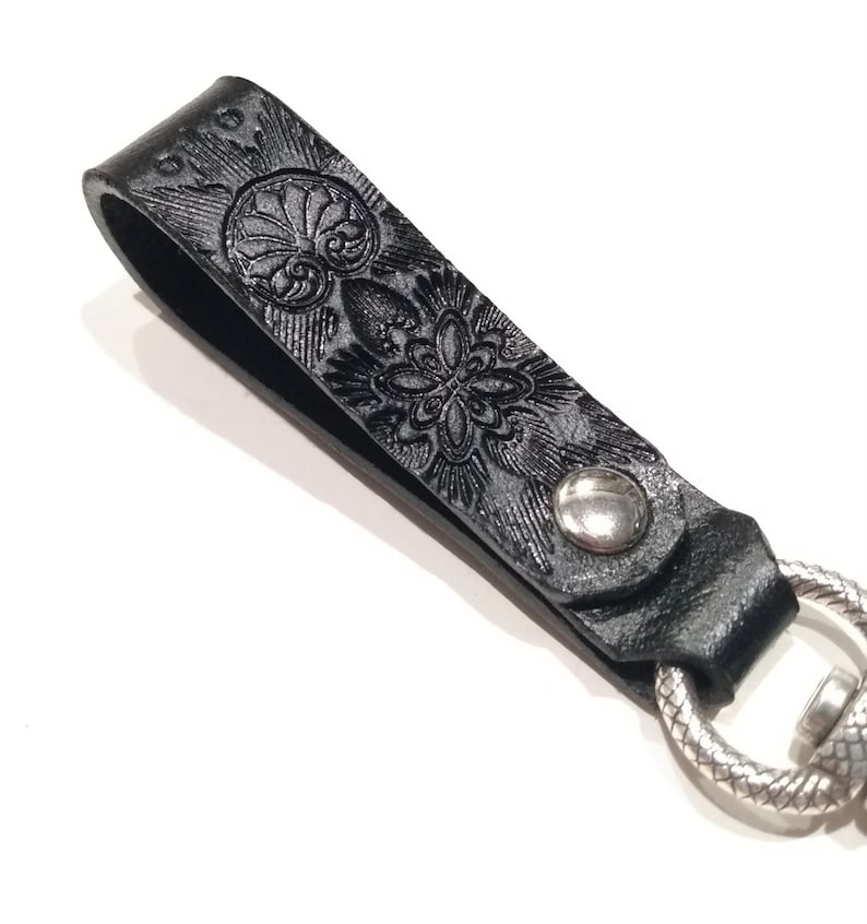 Leather Ouroboros Snake Boho Keychain, Black Belt Clip Lanyard Key Fob image 6
