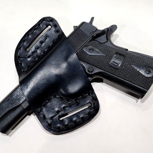 1911 Leather Holster, Tooled Open Carry OWB Canted Pancake Holster, .45 ACP, Open Muzzle, Right or Left Handed image 3