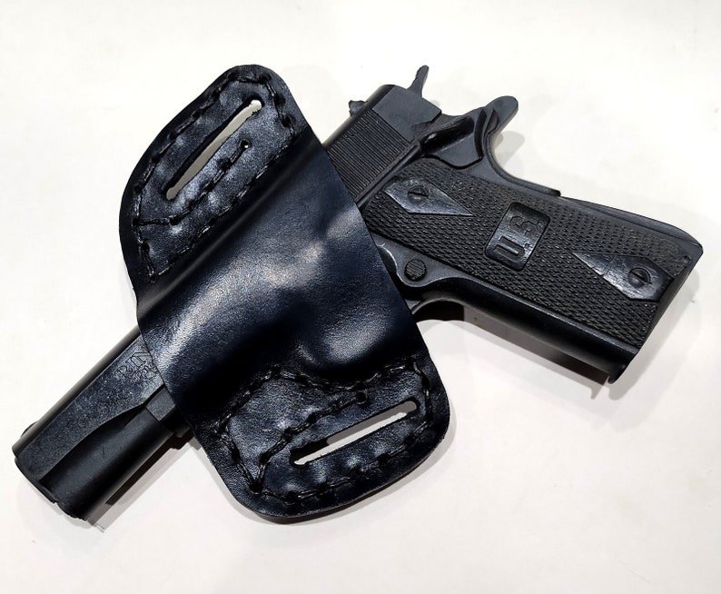 1911 Leather Holster, Tooled Open Carry OWB Canted Pancake Holster, .45 ACP, Open Muzzle, Right or Left Handed image 3