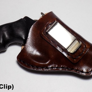 Smith & Wesson Leather Holster, J Frame Brown Concealed or Open Carry with Belt Clip, Right or Left Handed Silver