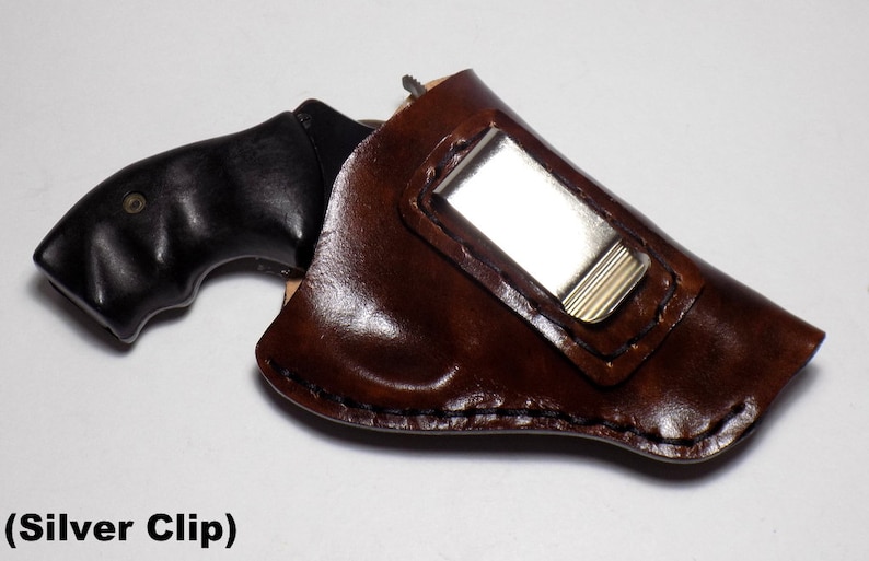 Smith & Wesson Leather Holster, J Frame Brown Concealed or Open Carry with Belt Clip, Right or Left Handed Silver